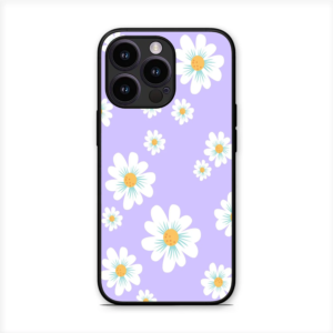 White Small Flower Glossy Metal TPU Mobile Back Cover D002